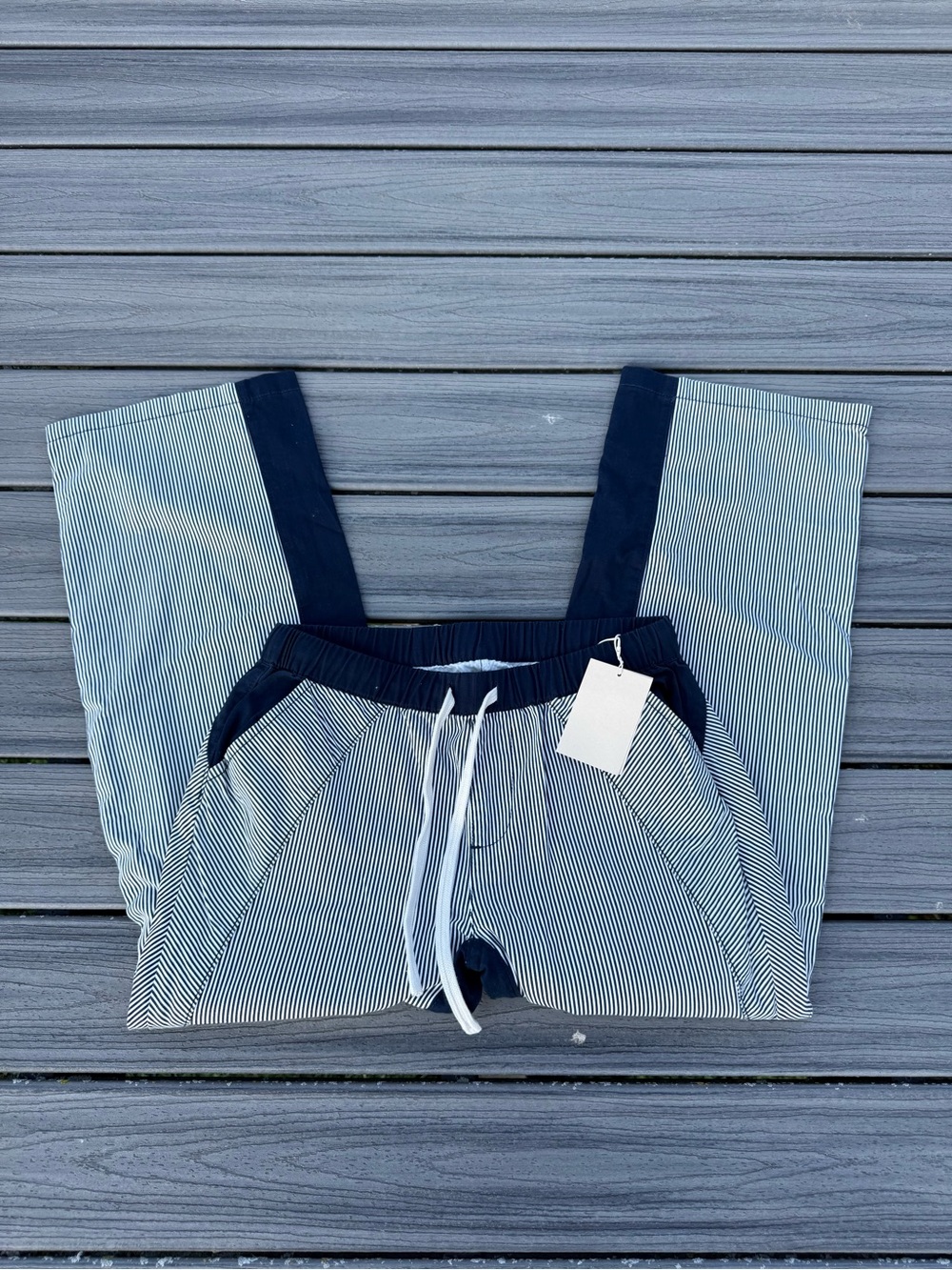 Navy & White Striped Drawstring Pants